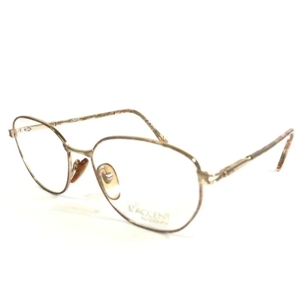 Vintage L'AMY Eyeglasses Frames L'ACCENT X742 Shiny Gold Pink Round 52-16-130